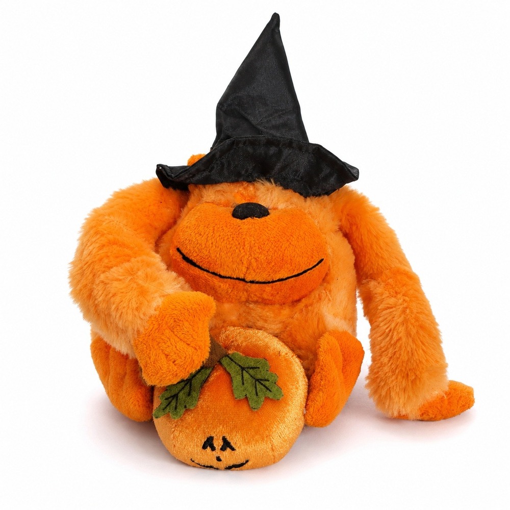 Plushland Halloween Monkey Plush Toy Small Orange Excellent Witch Hat Pumpkin
